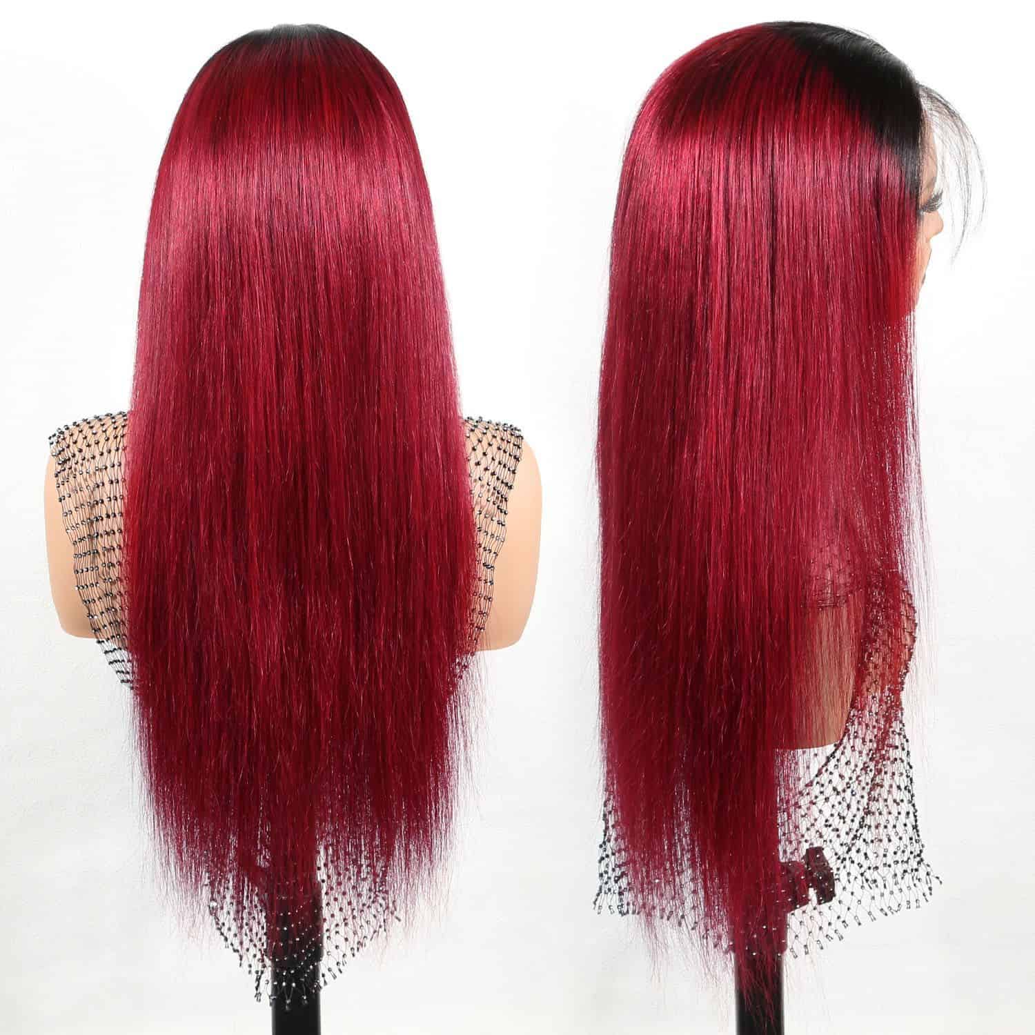 Authris Straight HD Lace Front Human Hair Wig | Burgundy Ombre