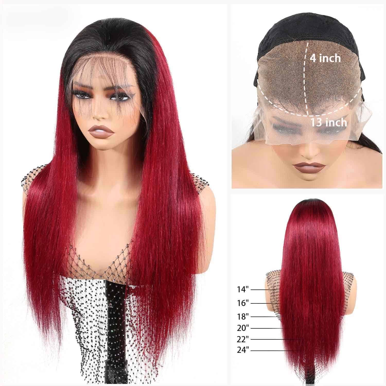 Authris Straight HD Lace Front Human Hair Wig | Burgundy Ombre