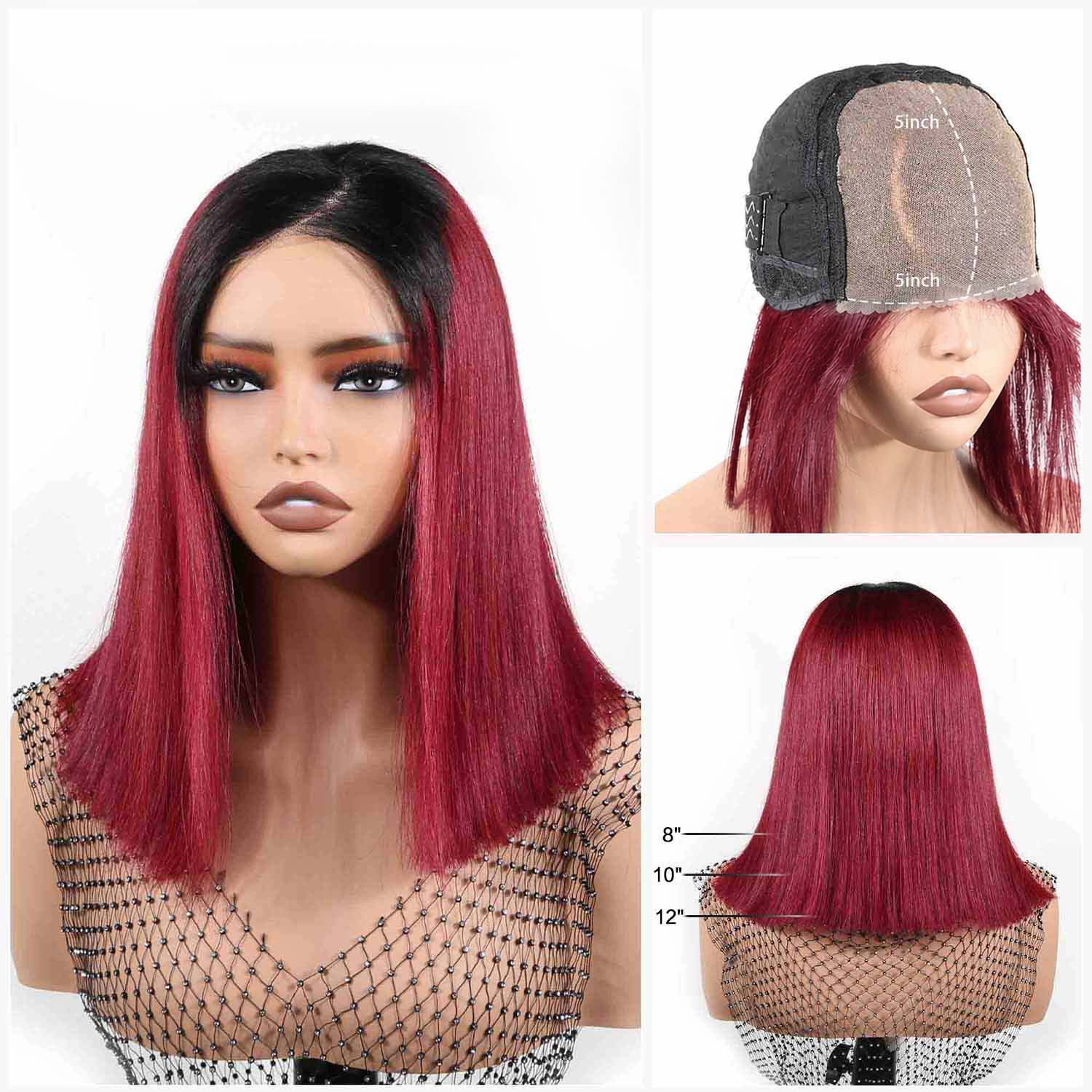 Authris Straight Bob Human Hair Wig | Burgundy Ombre