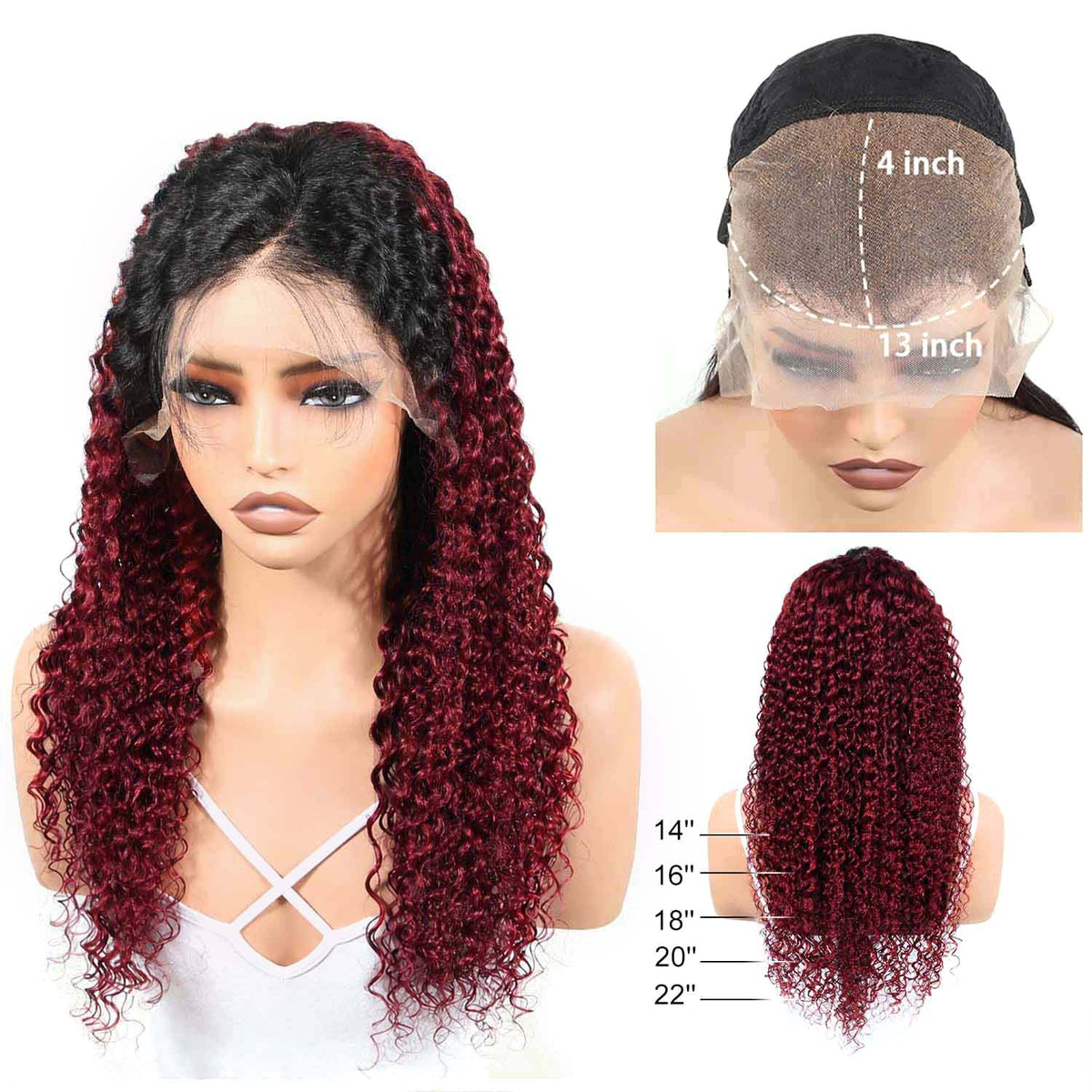 AUTHRIS Deep Wave Lace Front Wig | Burgundy Ombre