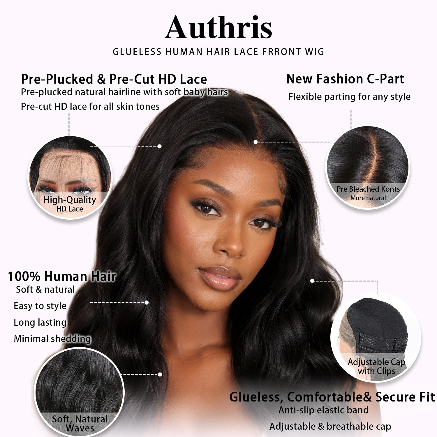 Authris Body Wave HD Lace Front Human Hair Wig | Natural Black