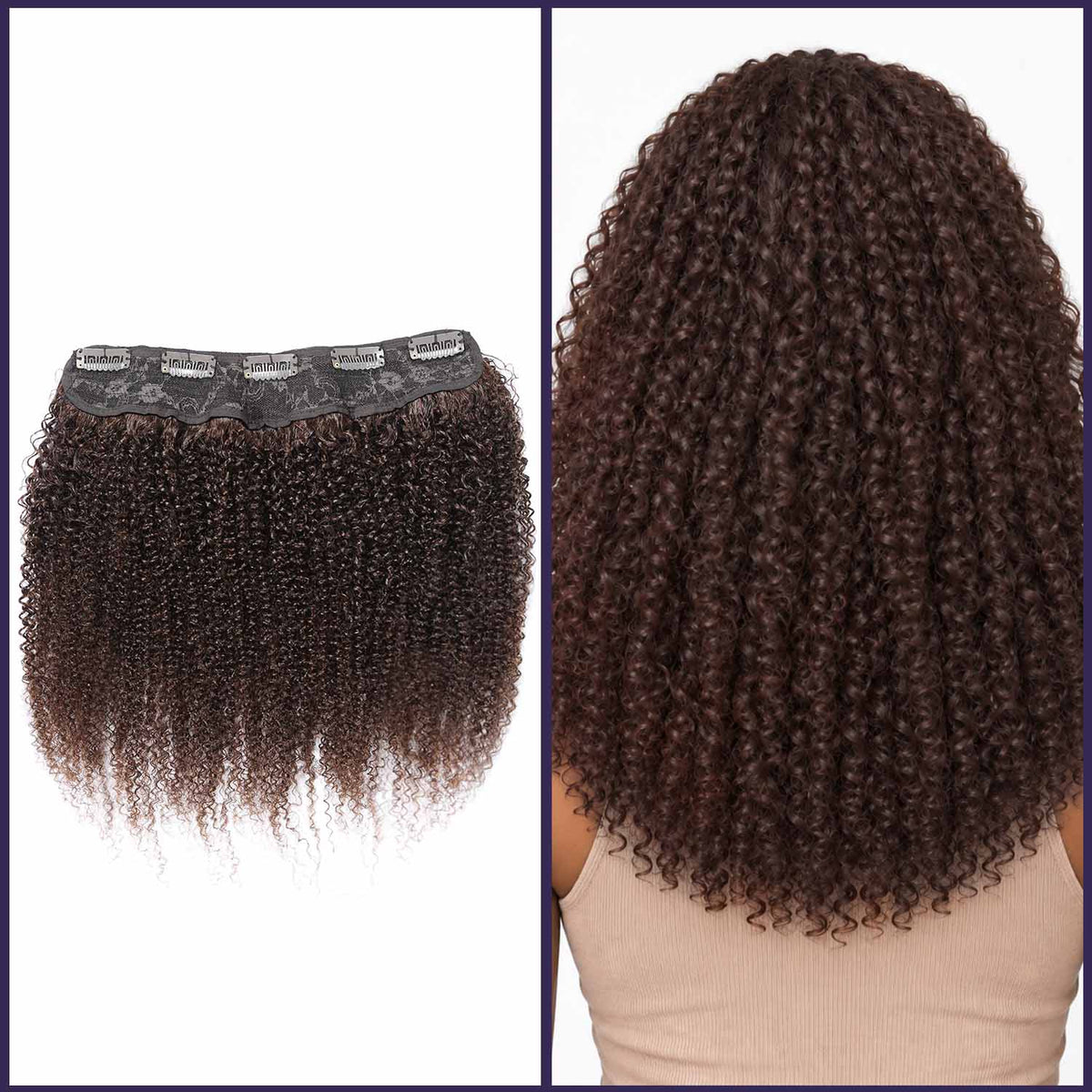 Authris Afro Kinky Curly 1-Piece Clip-In Human Hair Extensions | Chocolate Brown
