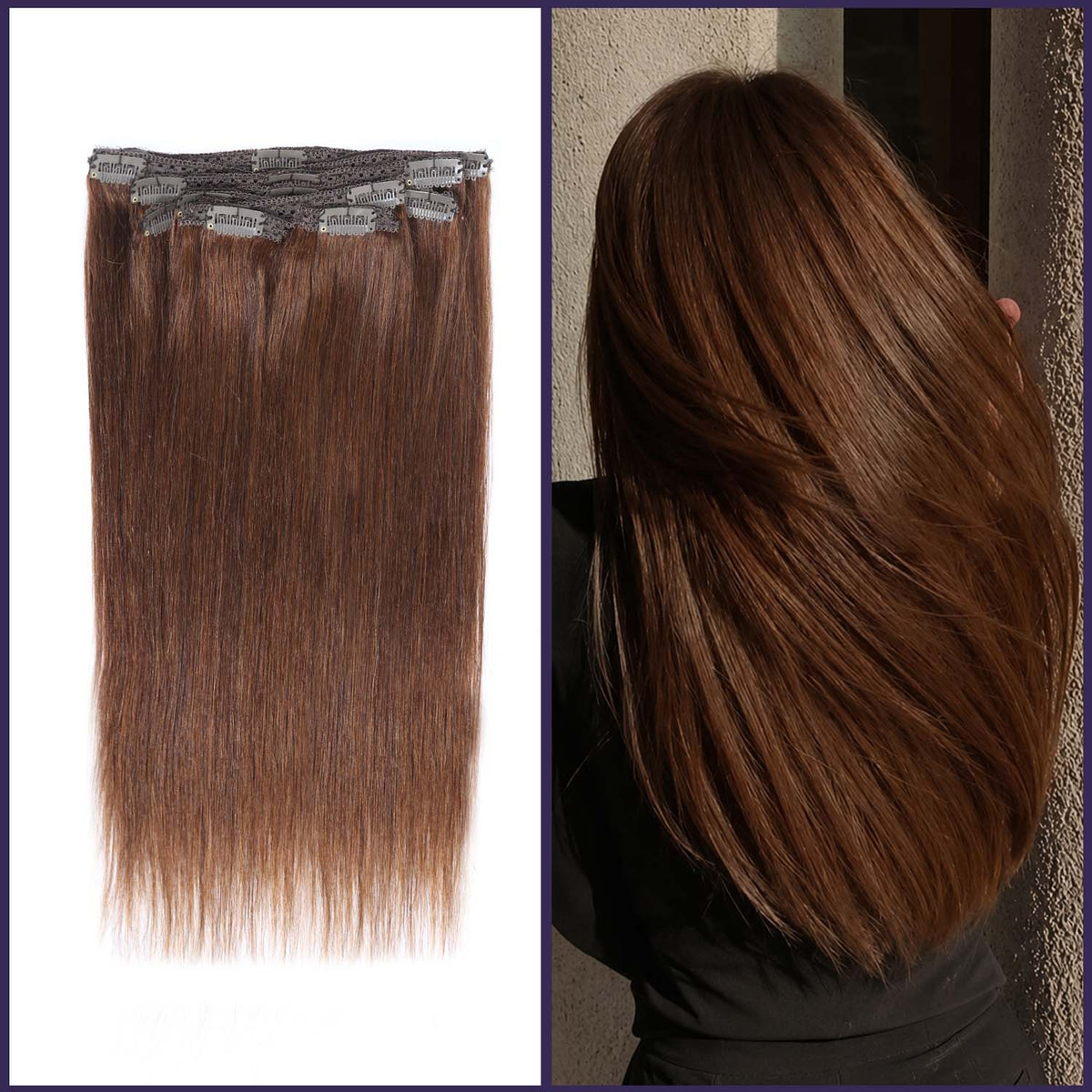 Authris Straight 8-Piece Clip-In Human Hair Extensions | Chocolate Brown