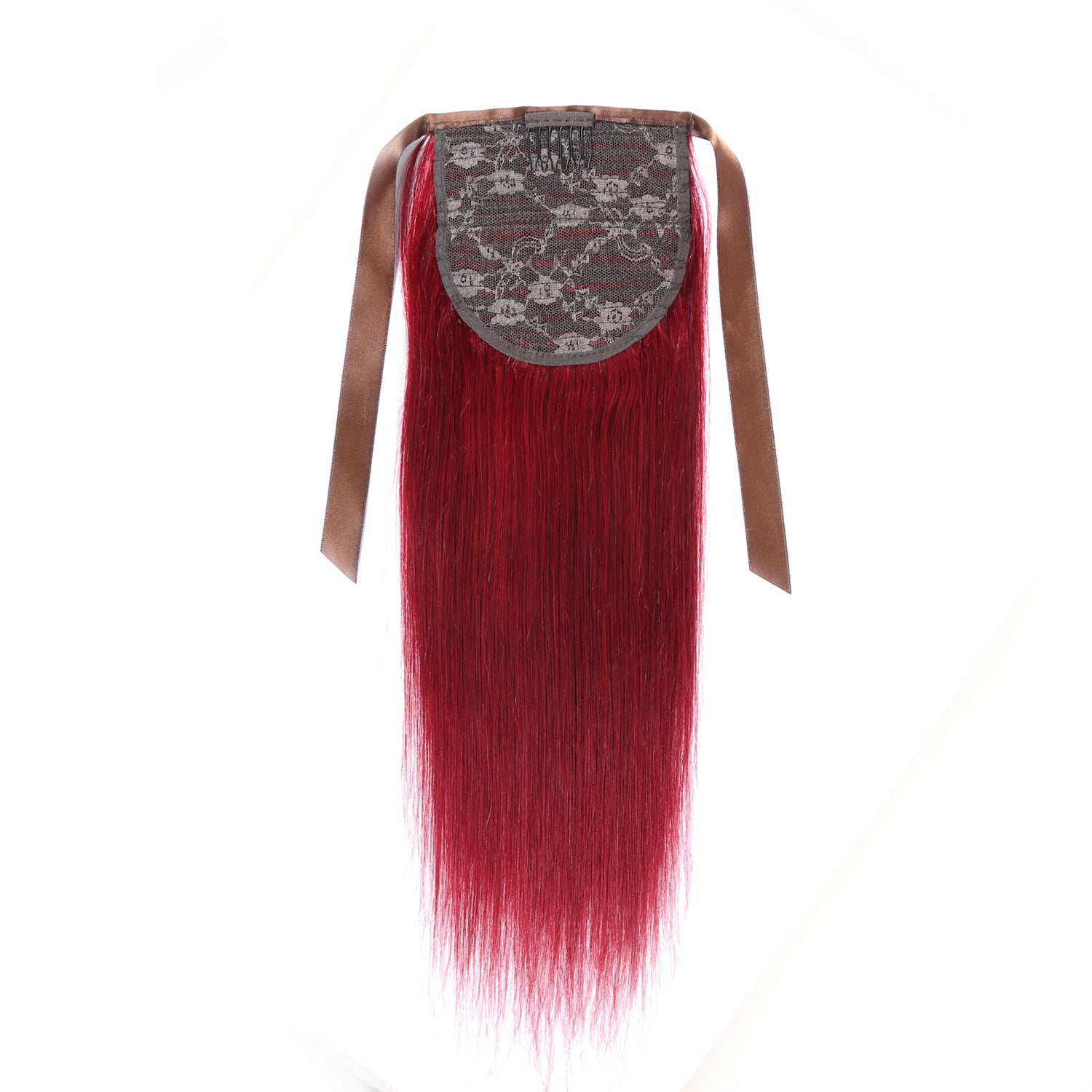 Authris Straight Human Hair Ribbon Ponytail | Burgundy