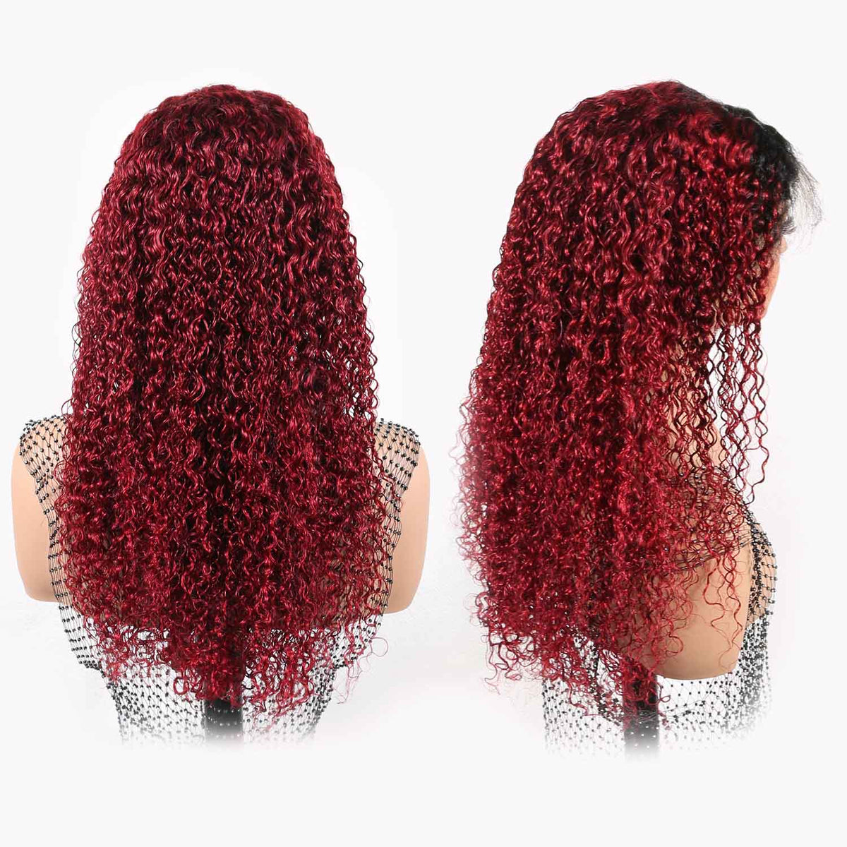 Authris Curly HD Lace Front Human Hair Wig | Burgundy Ombre product photo 3
