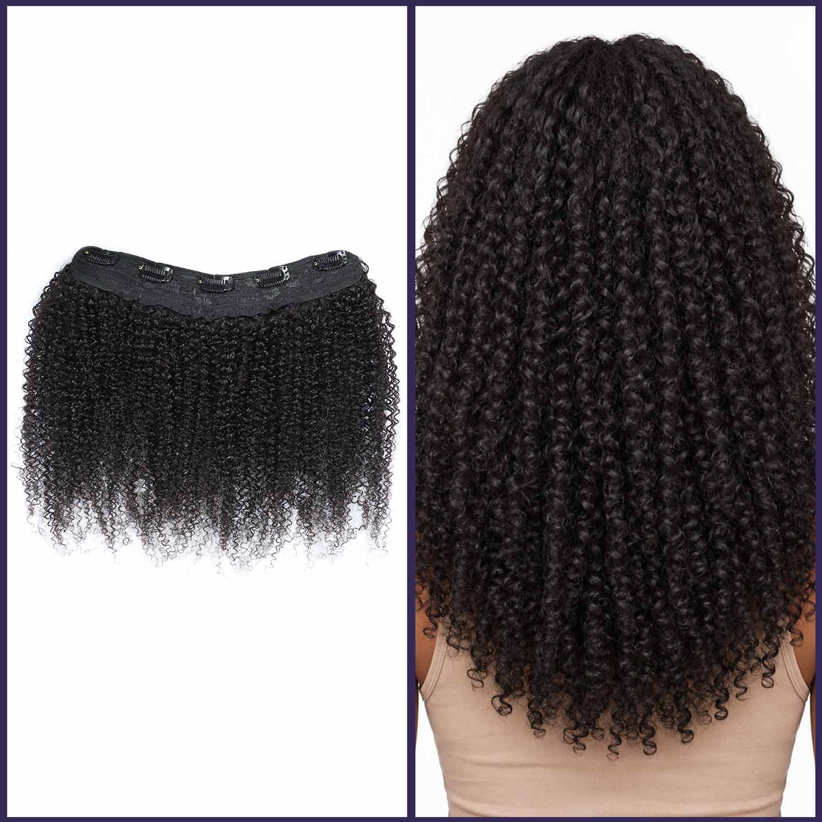 Authris Afro Kinky Curly 1-Piece Clip-In Human Hair Extensions | Natural Black