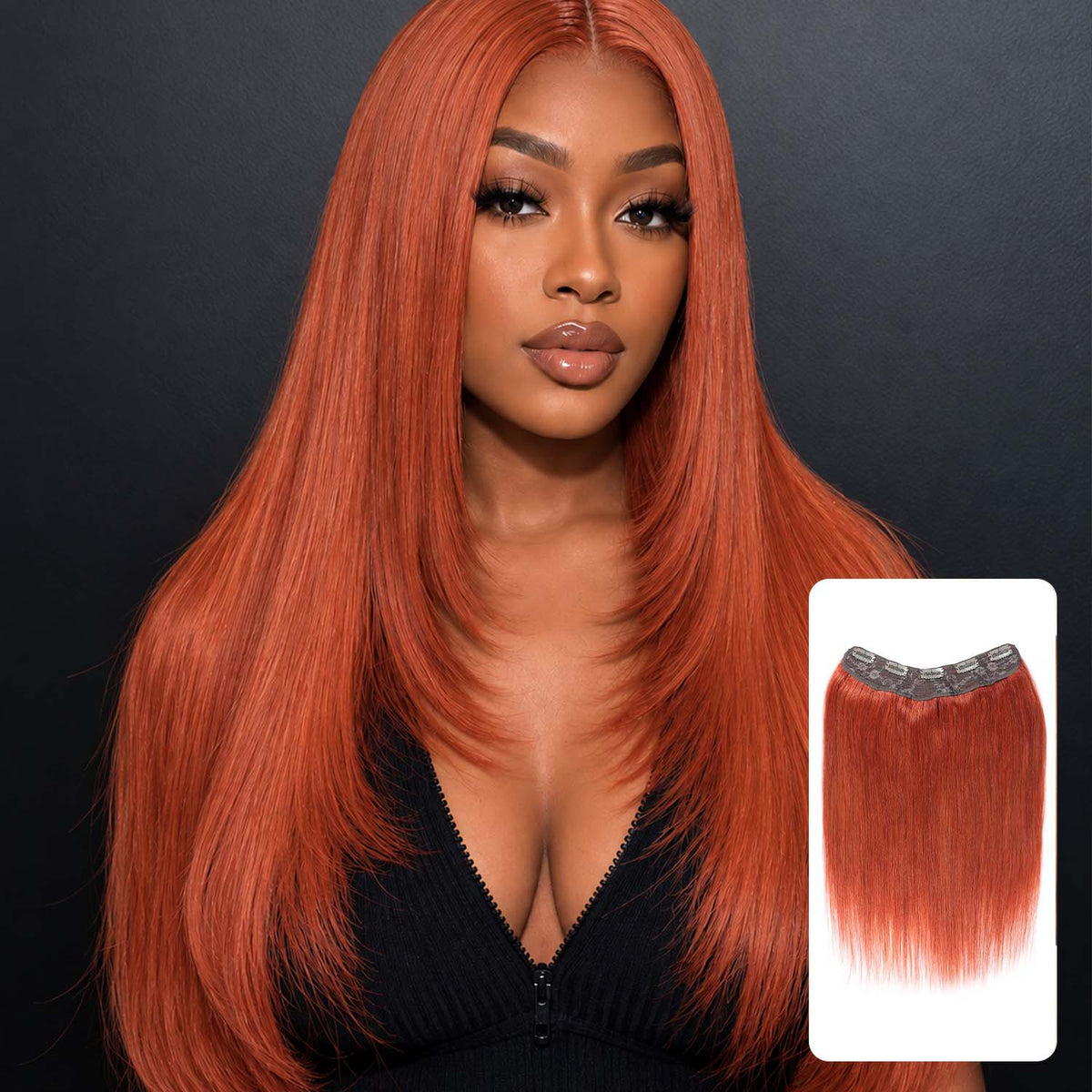 Authris Straight 1-Piece Clip-In Human Hair Extensions | Auburn Brown