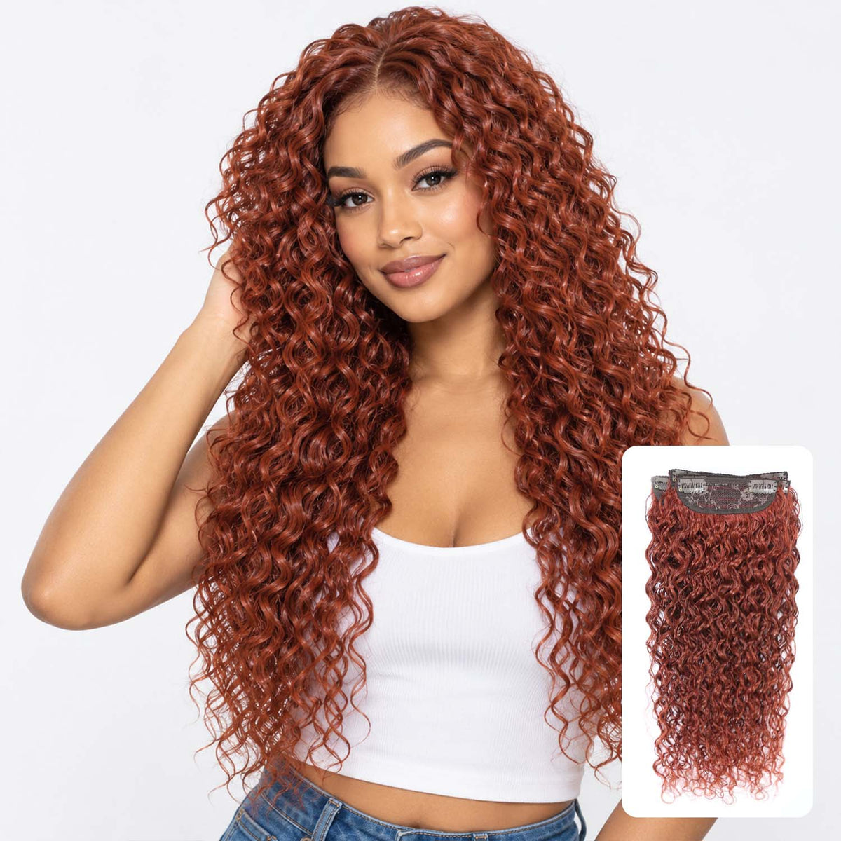 Authris Curly 4-Piece Clip-In Human Hair Extensions | Auburn Brown
