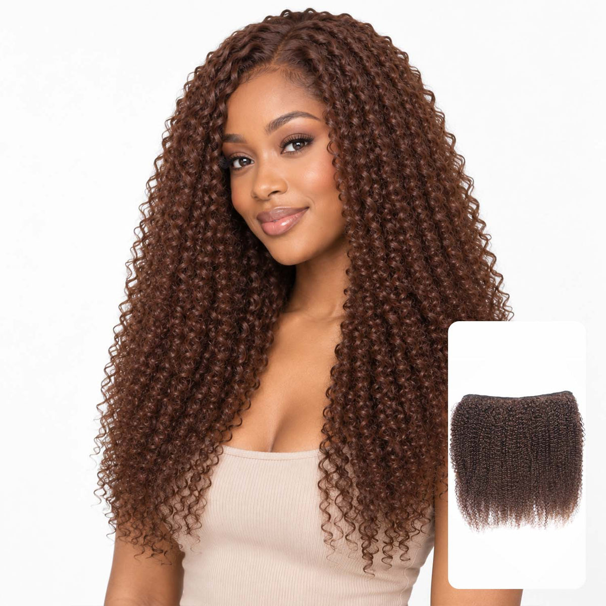 Authris Afro Kinky Curly 1-Piece Clip-In Human Hair Extensions | Chocolate Brown