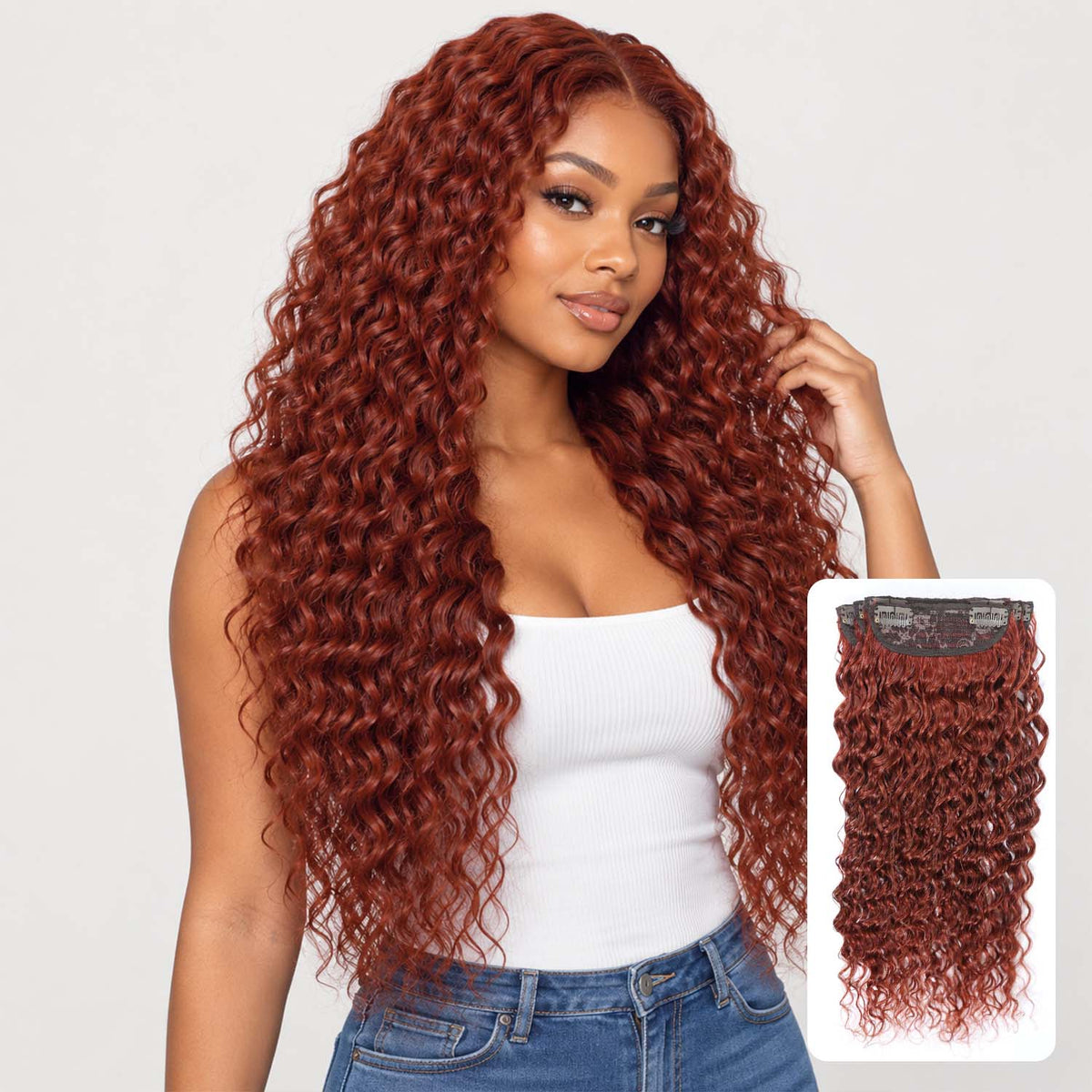 Authris Deep Wave 4-Piece Clip-In Human Hair Extensions | Auburn Brown