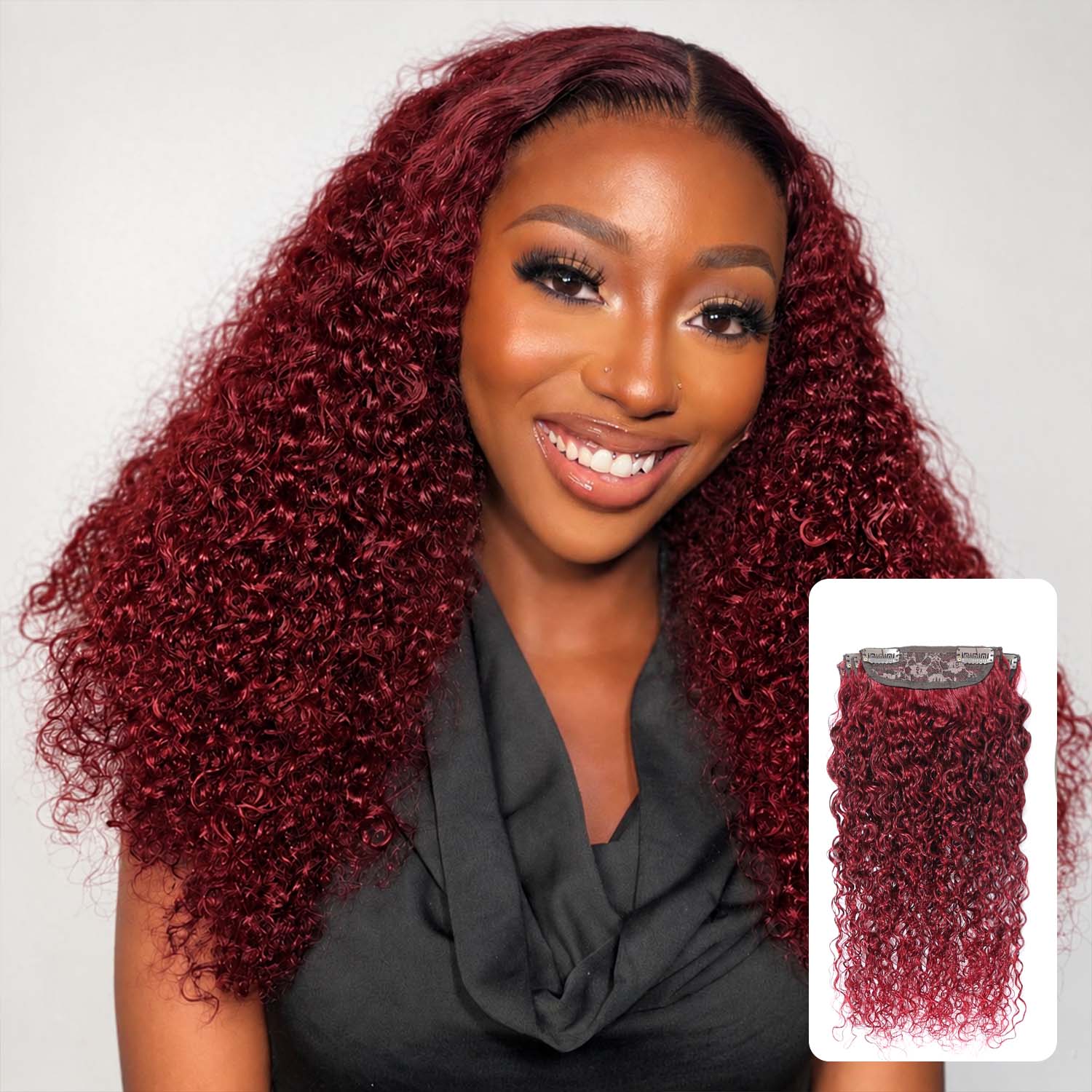 Authris Curly 4-Piece Clip-In Human Hair Extensions | Burgundy
