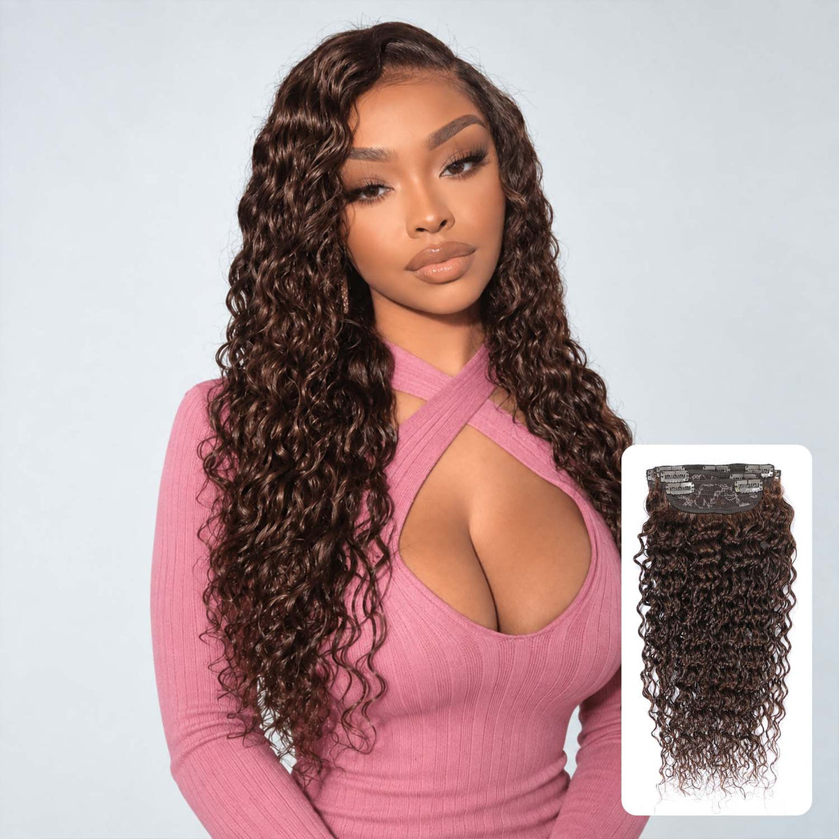 Authris Deep Wave 4-Piece Clip-In Human Hair Extensions | Chocolate Brown