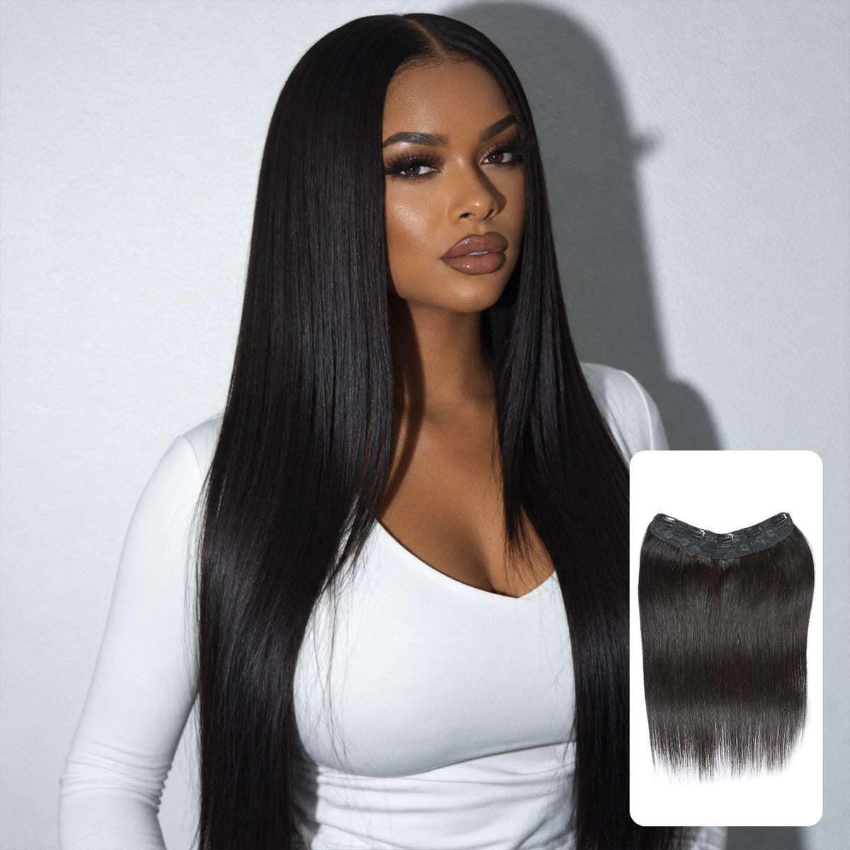 Authris Straight 1-Piece Clip-In Human Hair Extensions | Natural Black