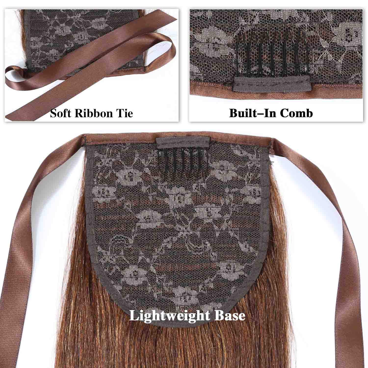 Authris Straight Human Hair Ribbon Ponytail | Chocolate Brown