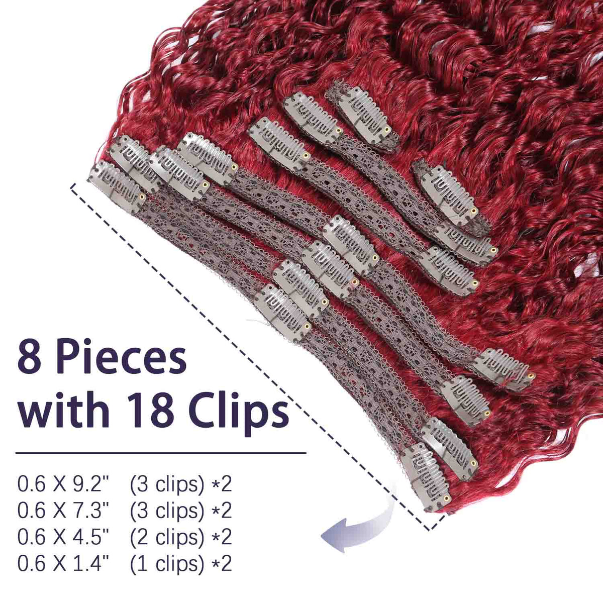 Authris Deep Wave 8-Piece Clip-In Human Hair Extensions | Burgundy