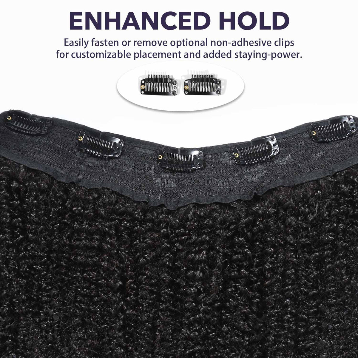 Authris Afro Kinky Curly 1-Piece Clip-In Human Hair Extensions | Natural Black