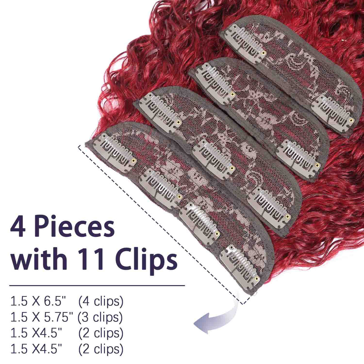 Authris Water Wave 4-Piece Clip-In Human Hair Extensions | Burgundy