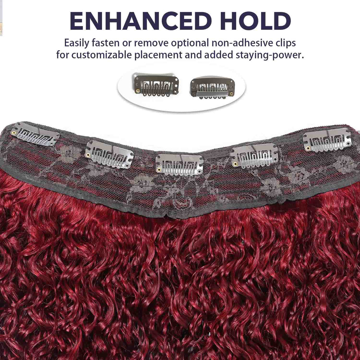 Authris Curly 1-Piece Clip-In Human Hair Extensions | Burgundy