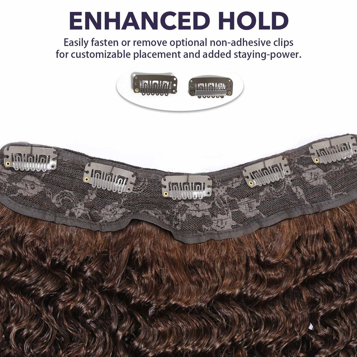Authris Deep Wave 1-Piece Clip-In Human Hair Extensions | Chocolate Brown