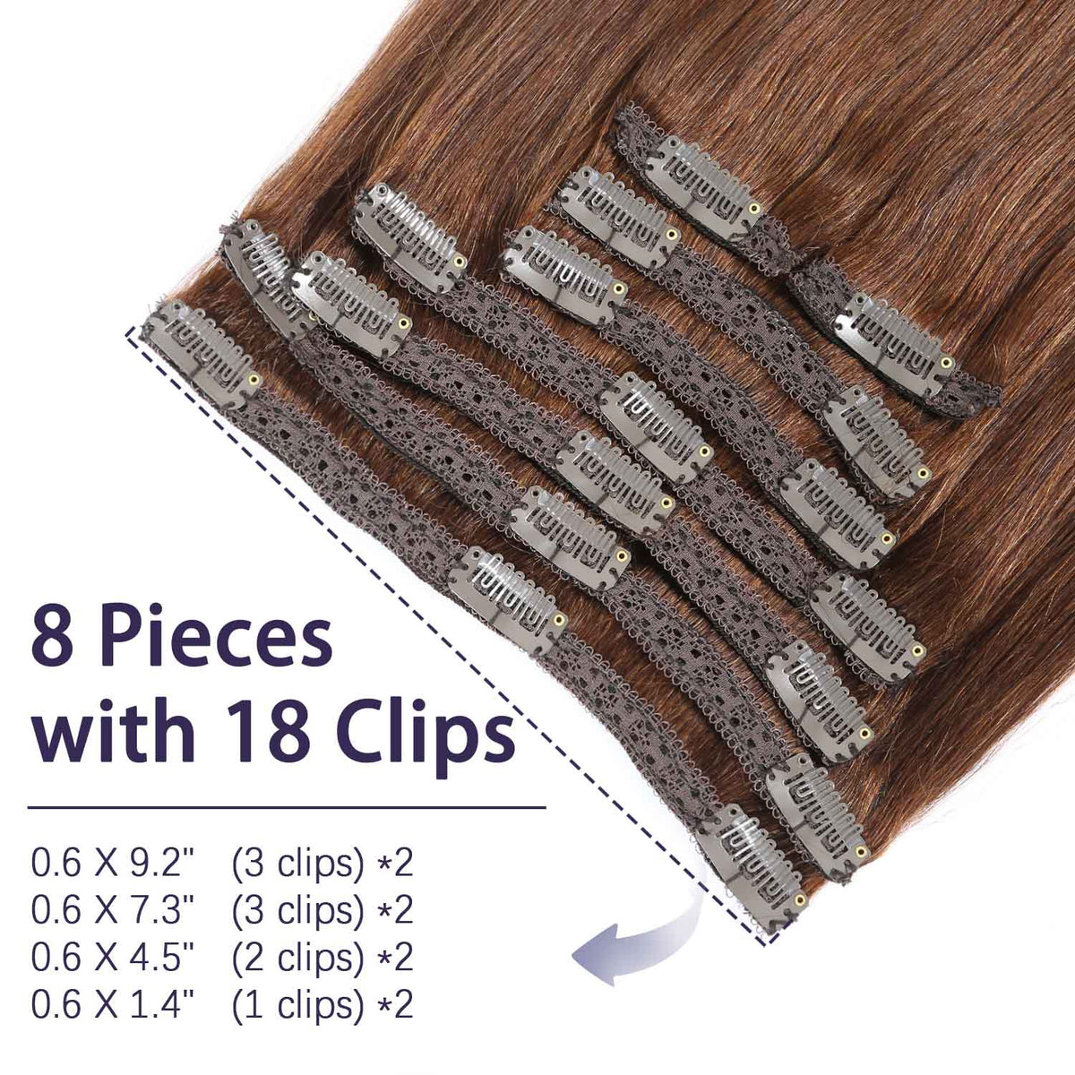Authris Straight 8-Piece Clip-In Human Hair Extensions | Chocolate Brown