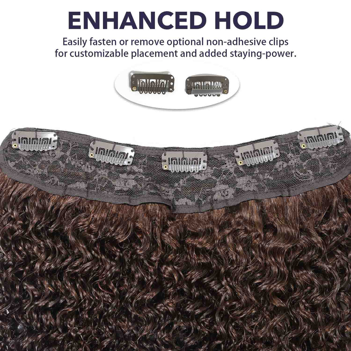 Authris Curly 1-Piece Clip-In Human Hair Extensions | Chocolate Brown