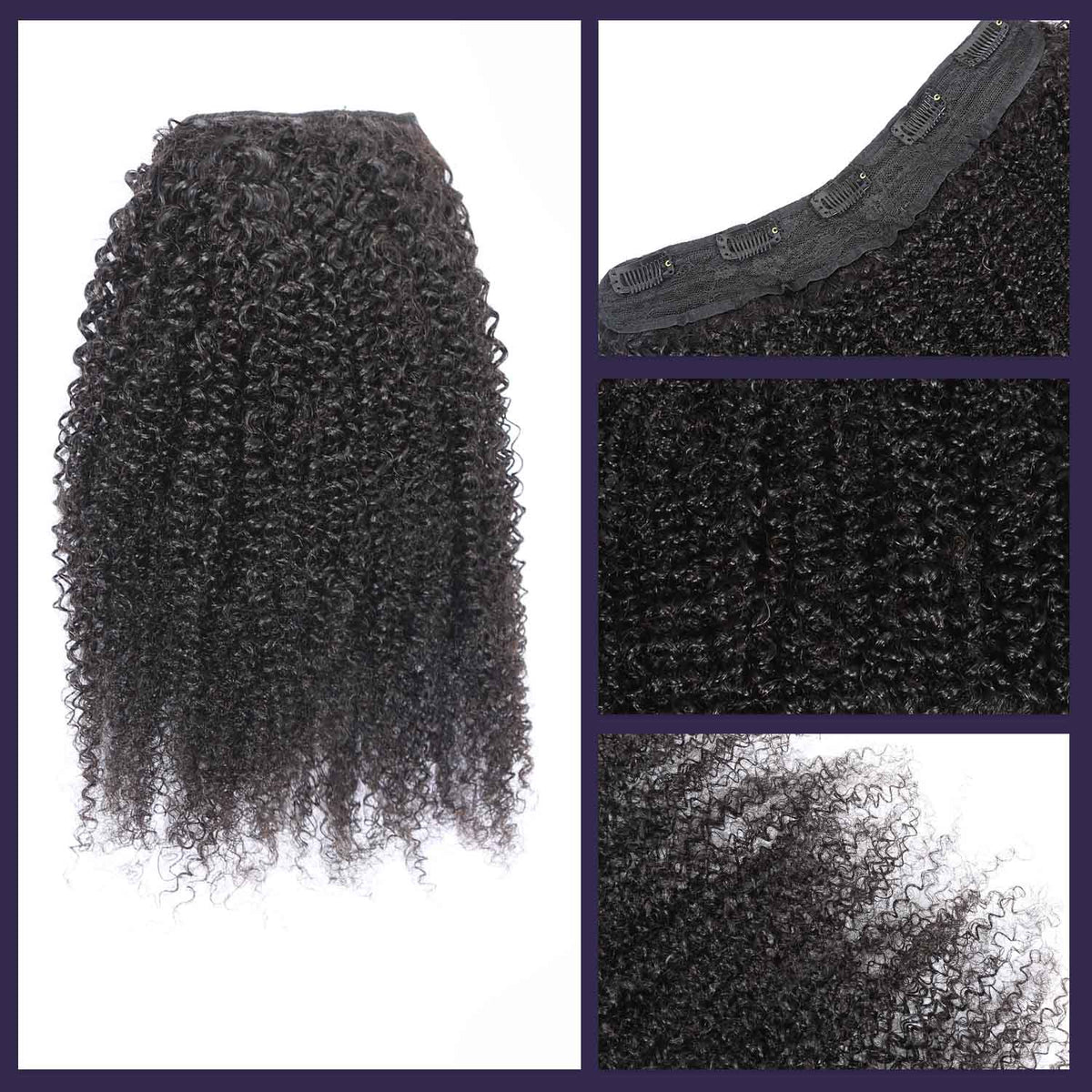 Authris Afro Kinky Curly 1-Piece Clip-In Human Hair Extensions | Natural Black