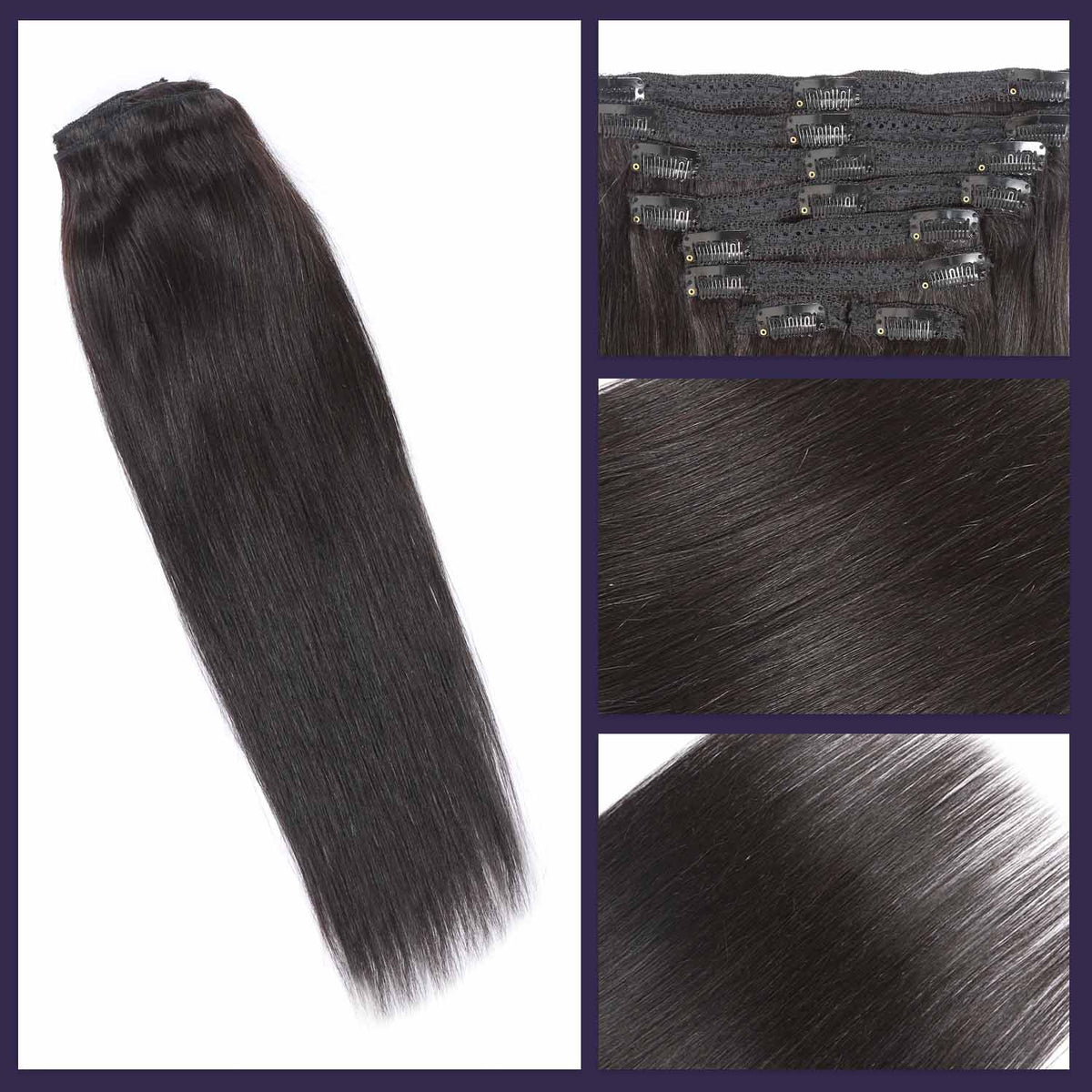 Authris Straight 8-Piece Clip-In Human Hair Extensions | Natural Black