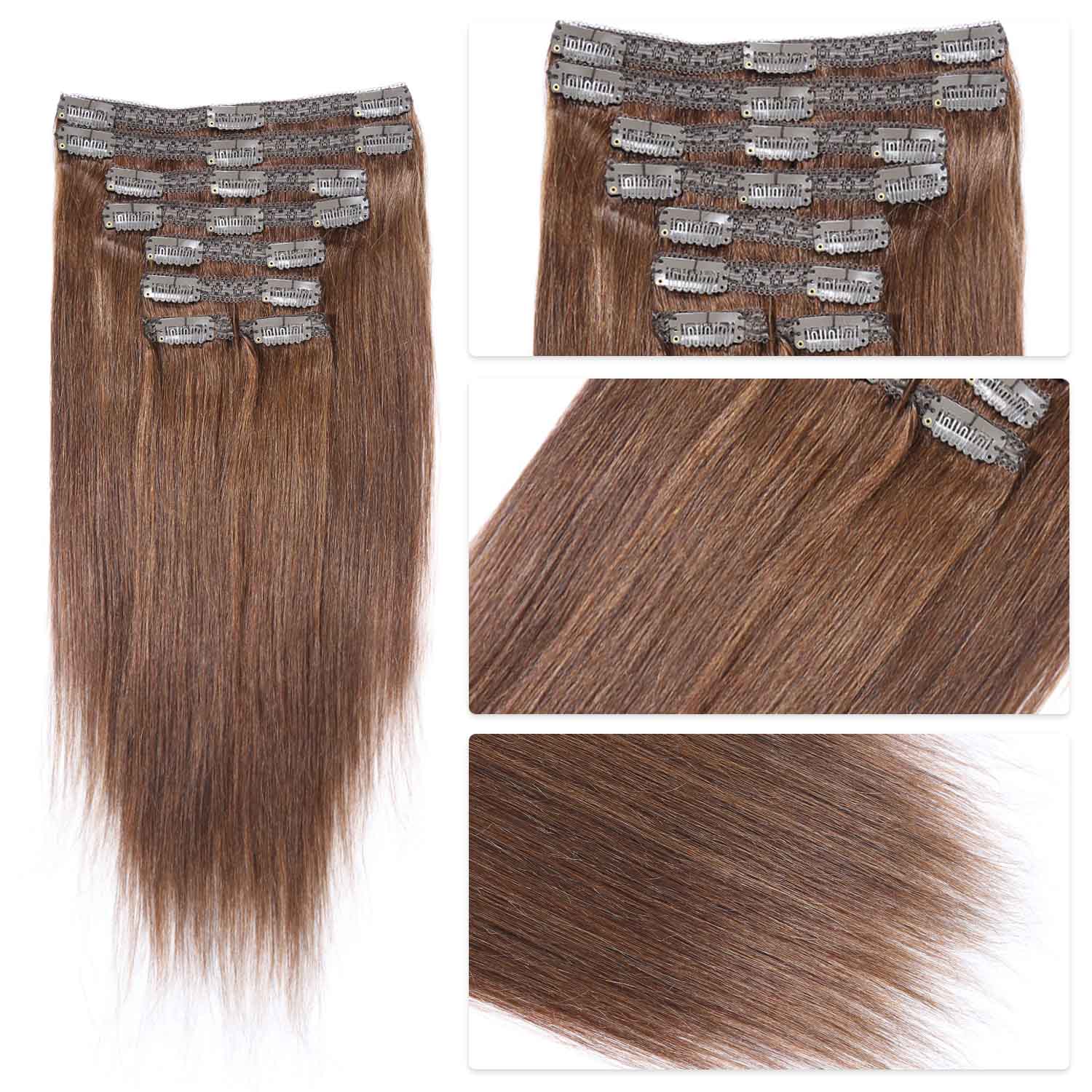 Authris 8-Piece Clip-In Human Hair Extensions | Chocolate Brown