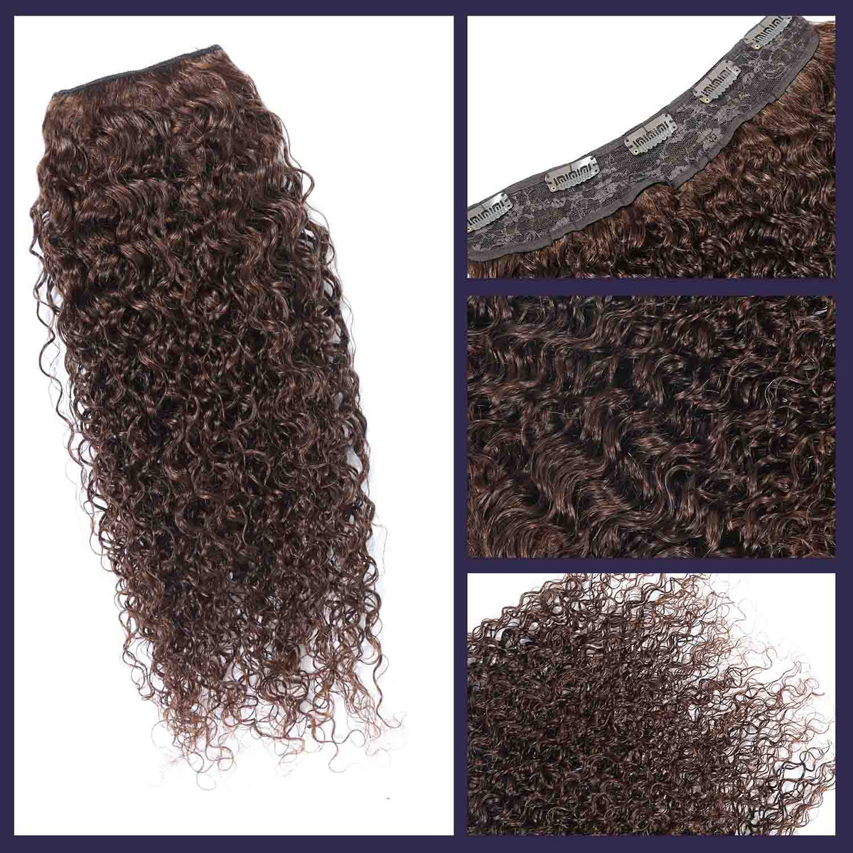 Authris Curly 1-Piece Clip-In Human Hair Extensions | Chocolate Brown