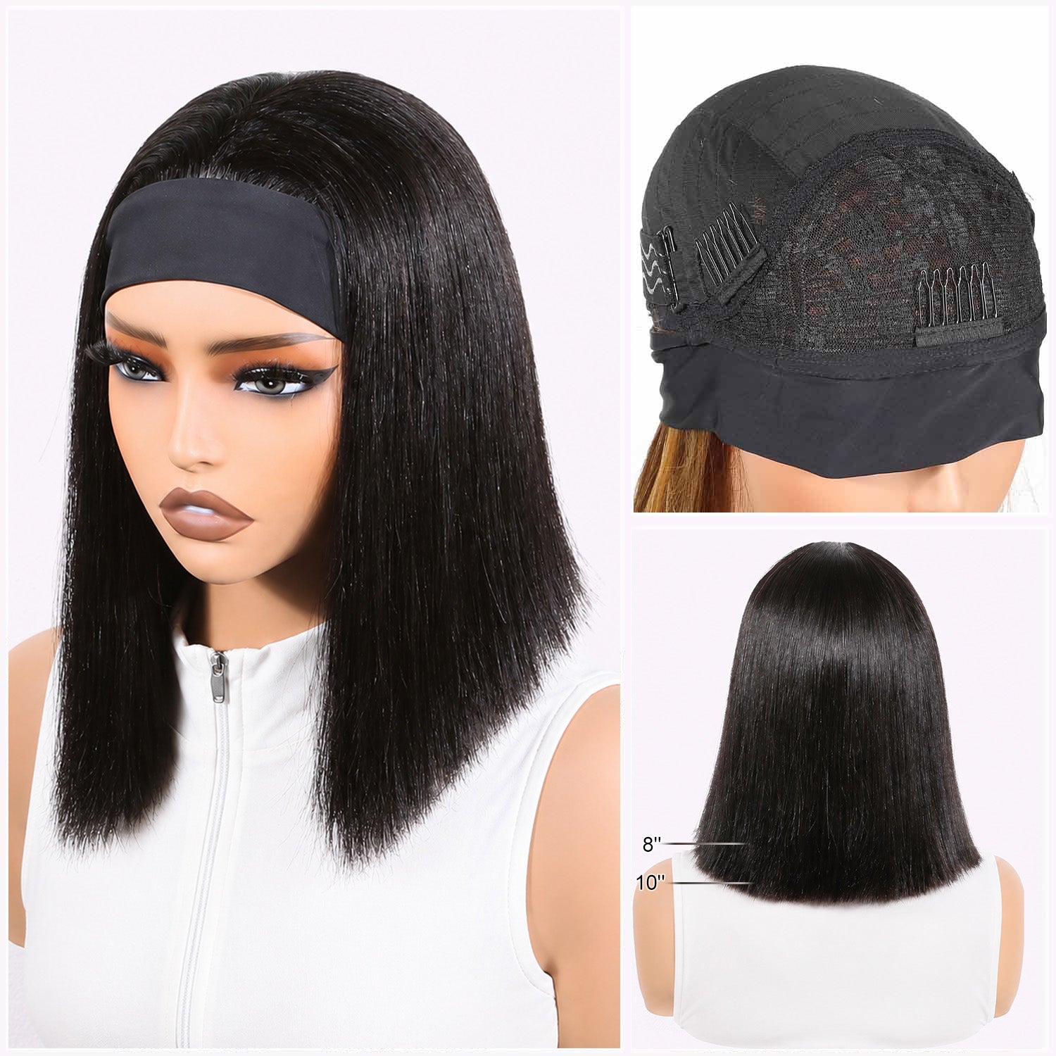 Authris Straight Headband Bob Human Hair Wig | Natural Black