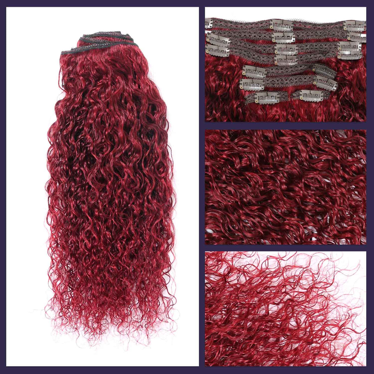 Authris Water Wave 8-Piece Clip-In Human Hair Extensions | Burgundy