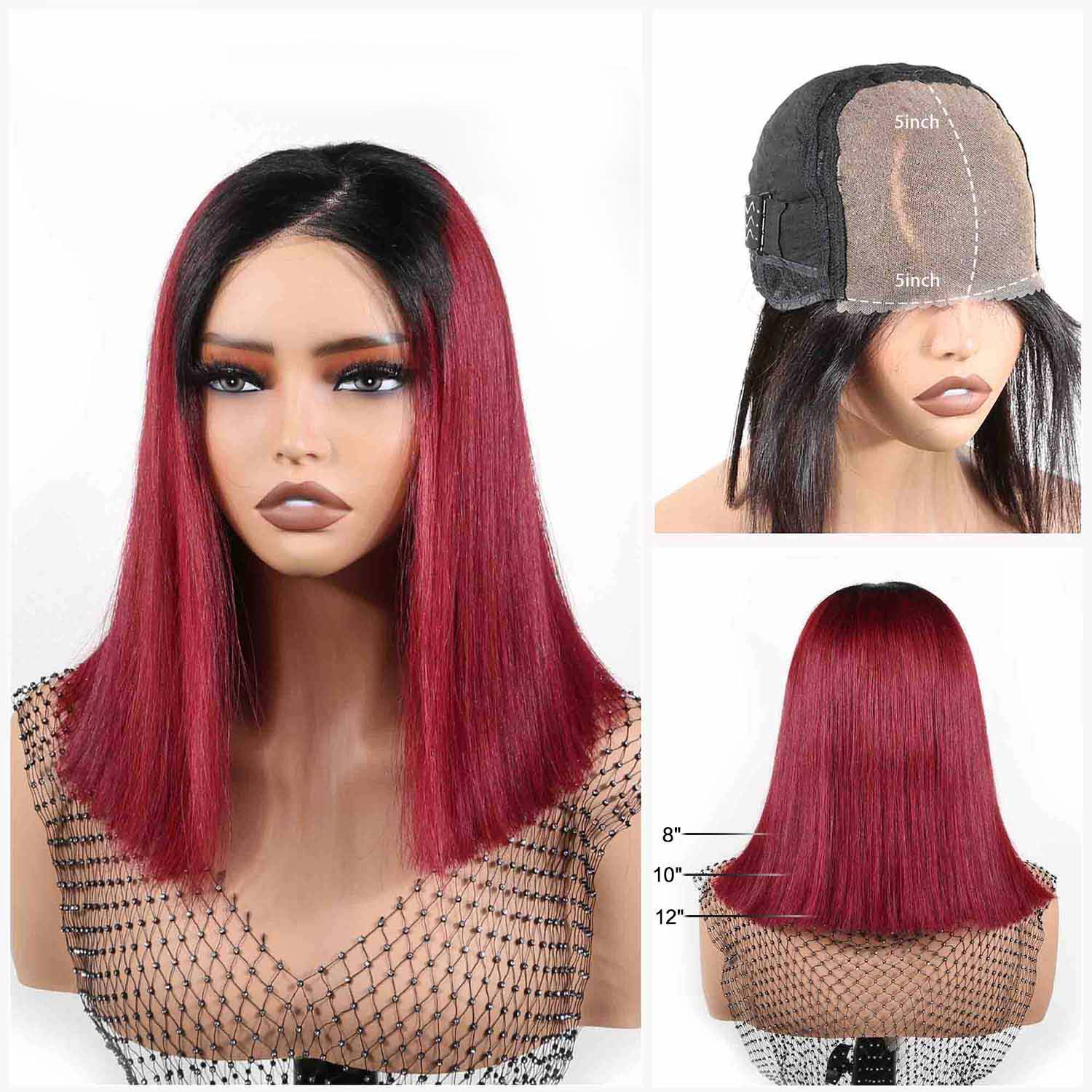 Authris Straight Bob Human Hair Wig | Burgundy Ombre