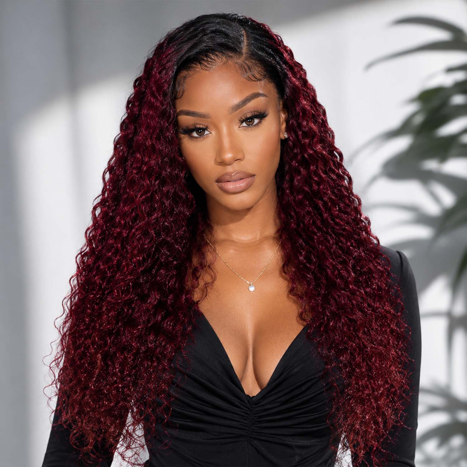 Authris Deep Wave HD Lace Front Human Hair Wig | Burgundy Ombre