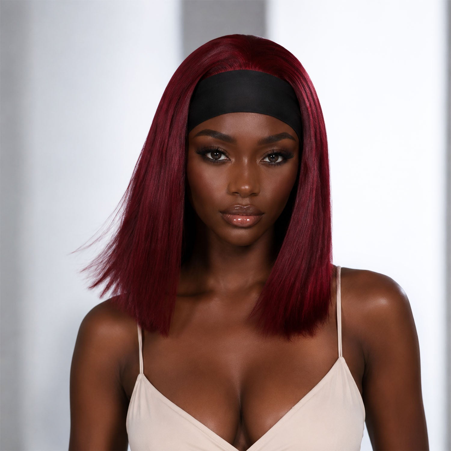 Authris Straight Headband Bob Human Hair Wig | Burgundy