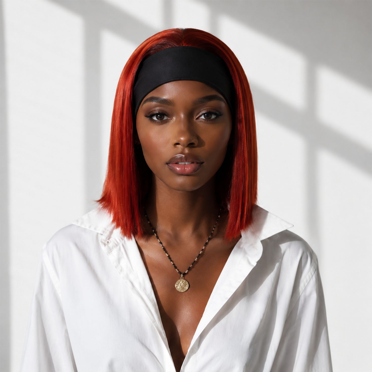 Authris Straight Headband Bob Human Hair Wig | Auburn Brown