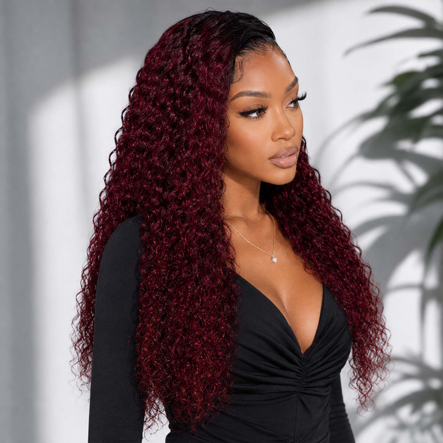 Authris Deep Wave HD Lace Front Human Hair Wig | Burgundy Ombre