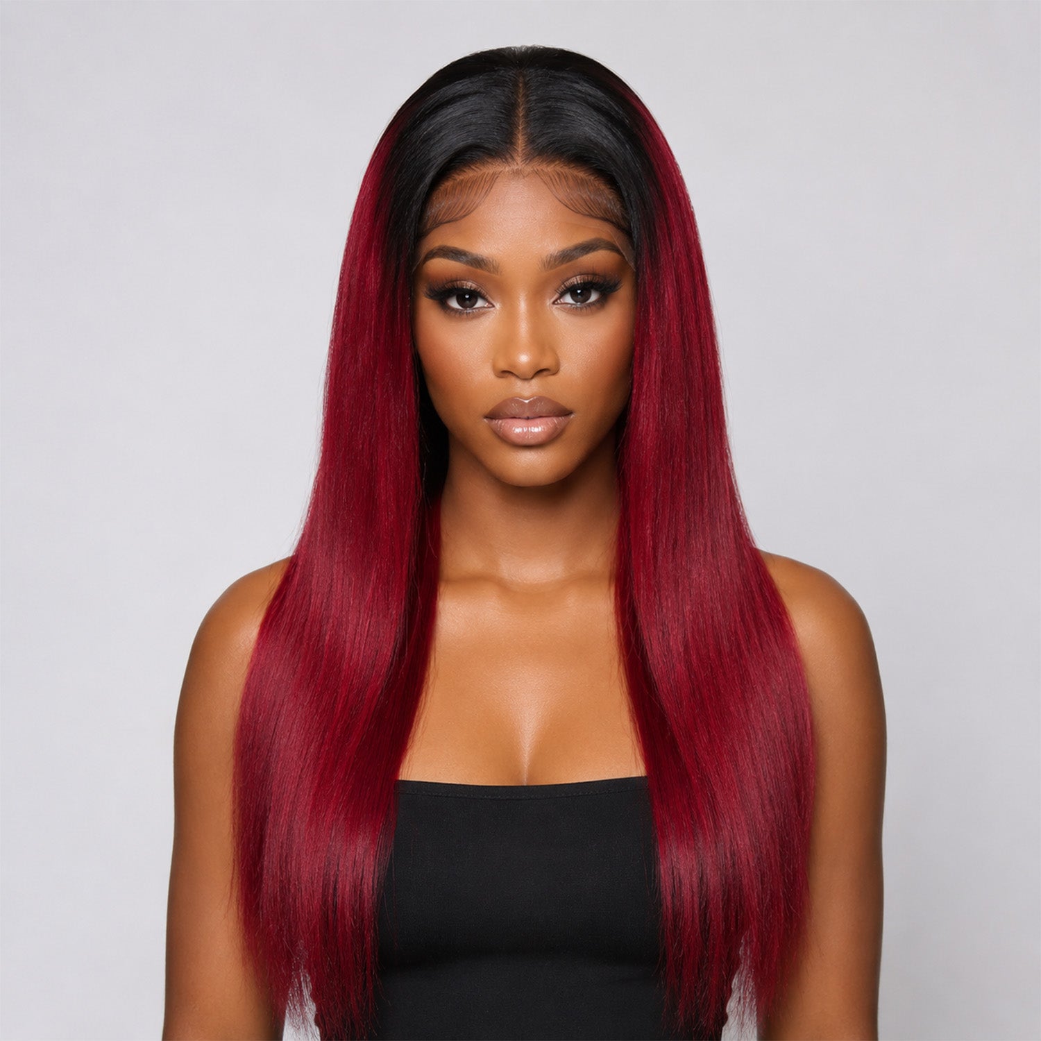 Authris Straight HD Lace Front Human Hair Wig | Burgundy Ombre