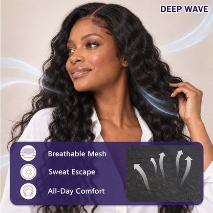 Authris Deep Wave HD Lace Front Human Hair Wig | Natural Black
