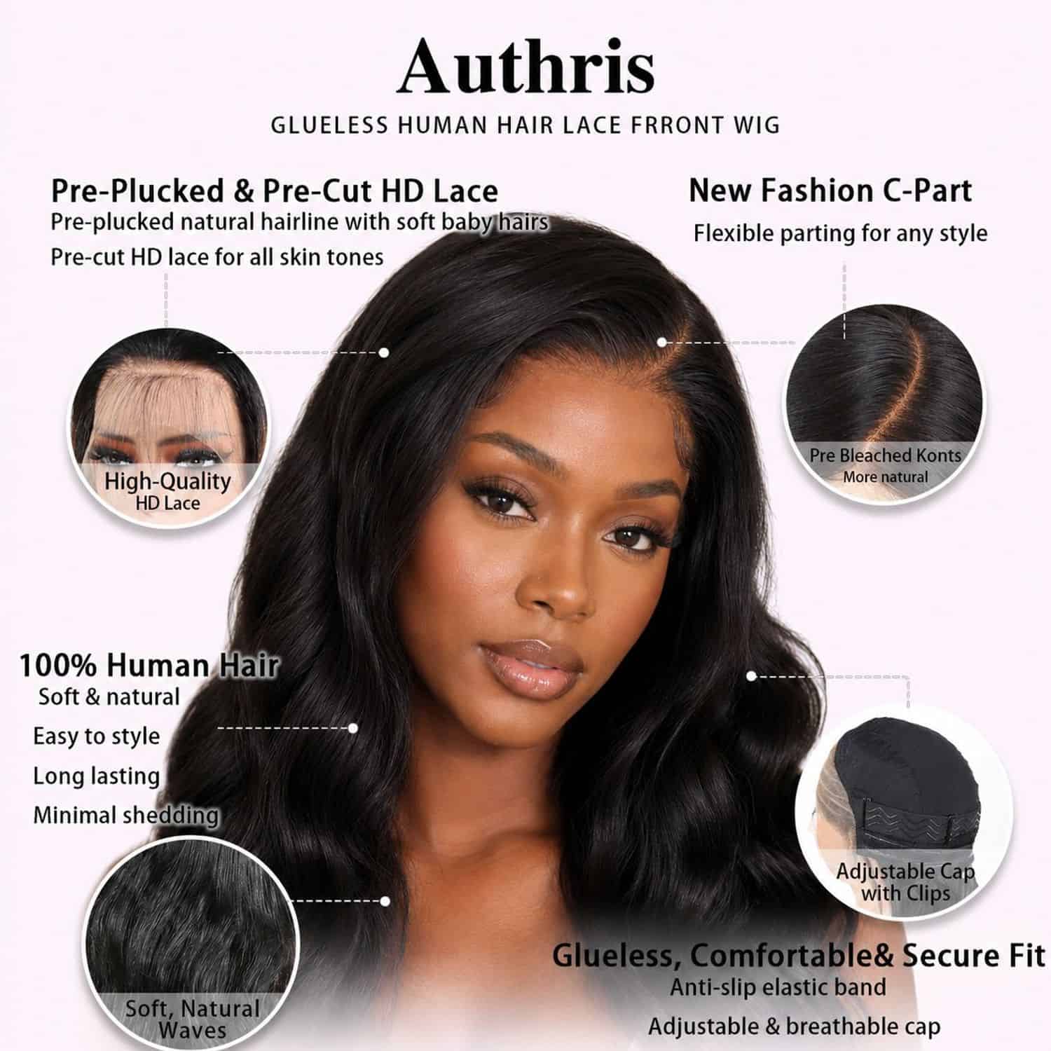 Authris Body Wave HD Lace Front Human Hair Wig | Natural Black