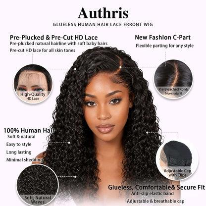 Authris Curly HD Lace Front Human Hair Wig | Natural Black