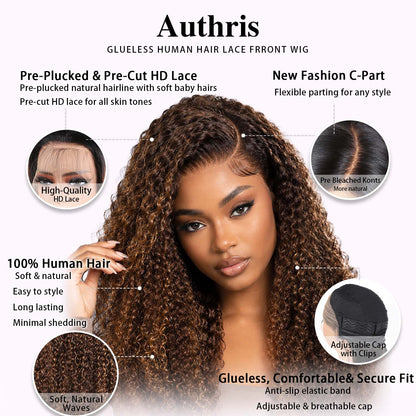 Authris Curly HD Lace Front Human Hair Wig | Blonde Highlights