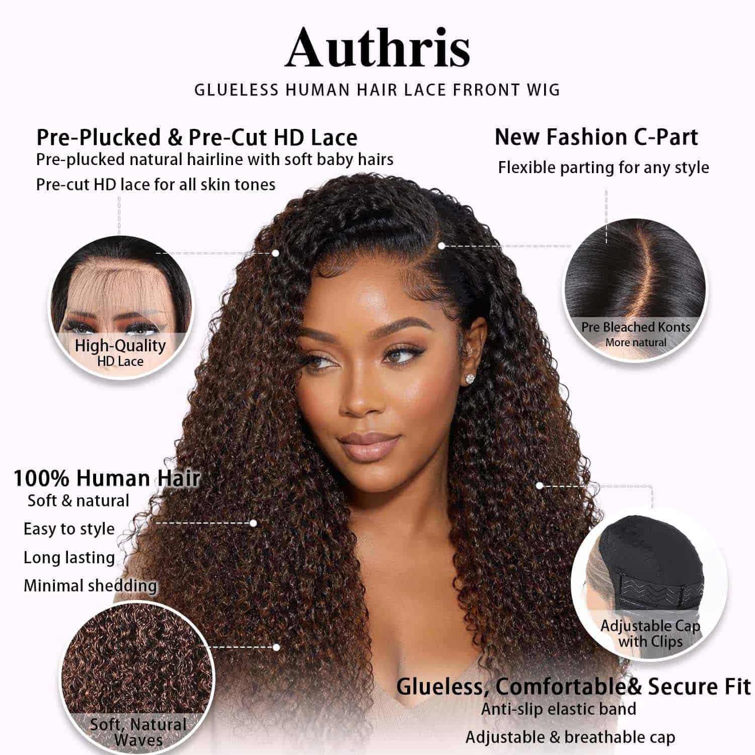 Authris Curly HD Lace Front Human Hair Wig | Chocolate Ombre