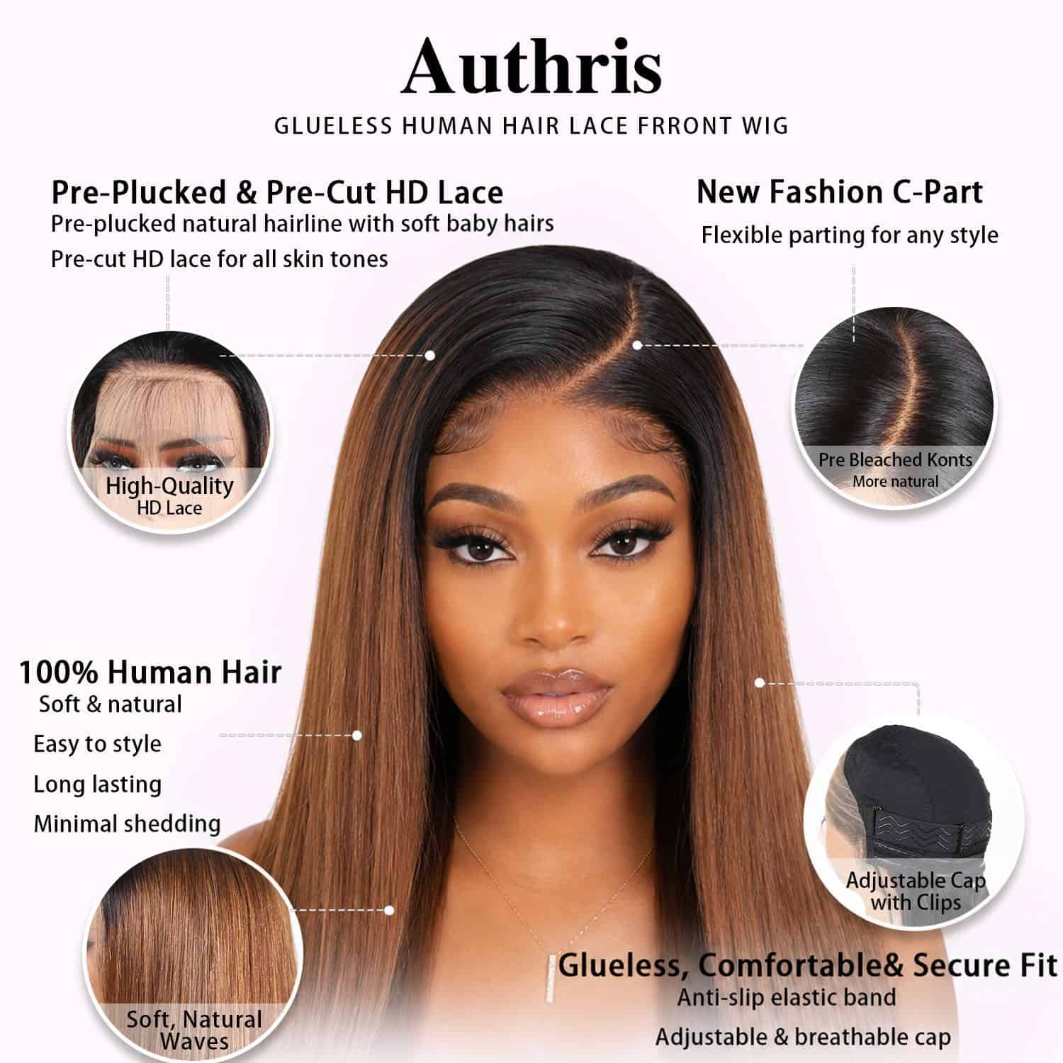 Authris Straight HD Lace Front Human Hair Wig | Chocolate Ombre
