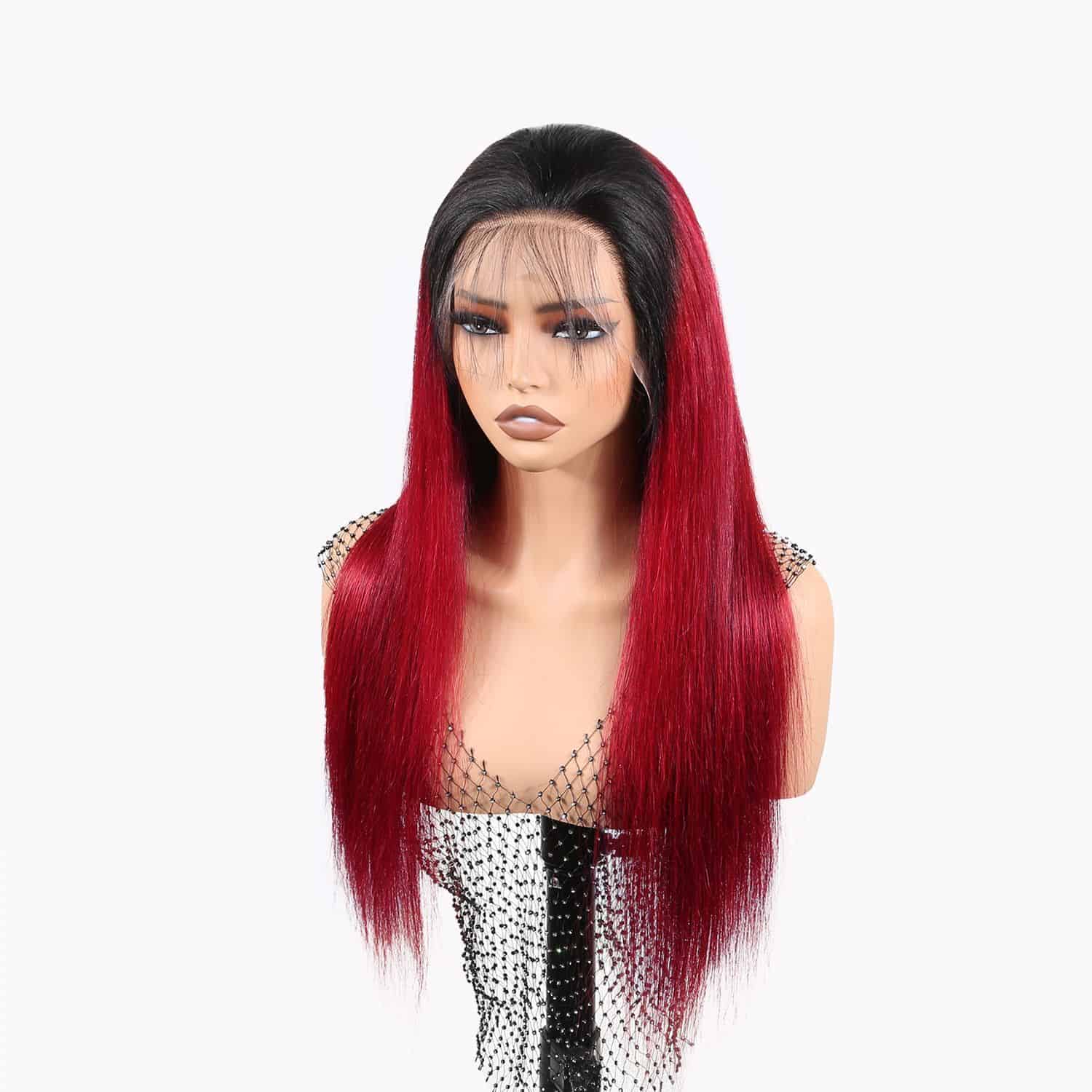 Authris Straight HD Lace Front Human Hair Wig | Burgundy Ombre