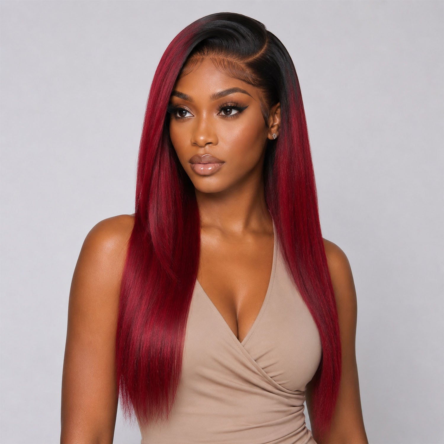 Authris Straight HD Lace Front Human Hair Wig | Burgundy Ombre