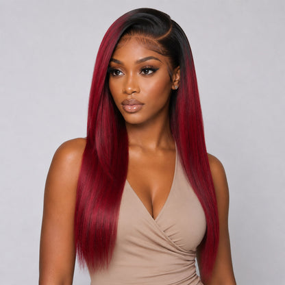Authris Straight HD Lace Front Human Hair Wig | Burgundy Ombre