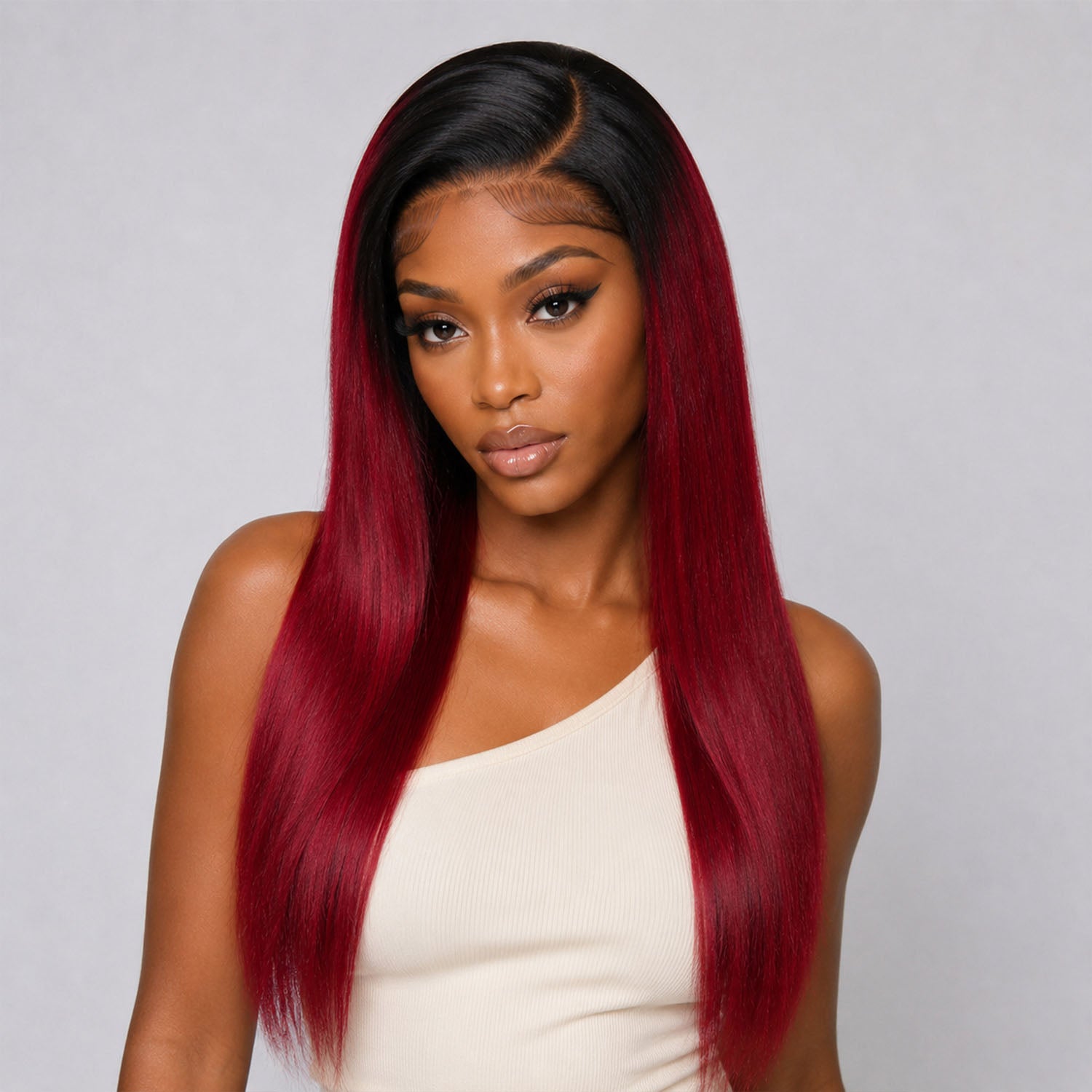 Authris Straight HD Lace Front Human Hair Wig | Burgundy Ombre