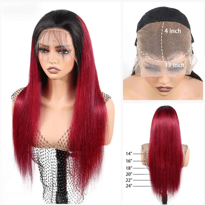 Authris Straight HD Lace Front Human Hair Wig | Burgundy Ombre