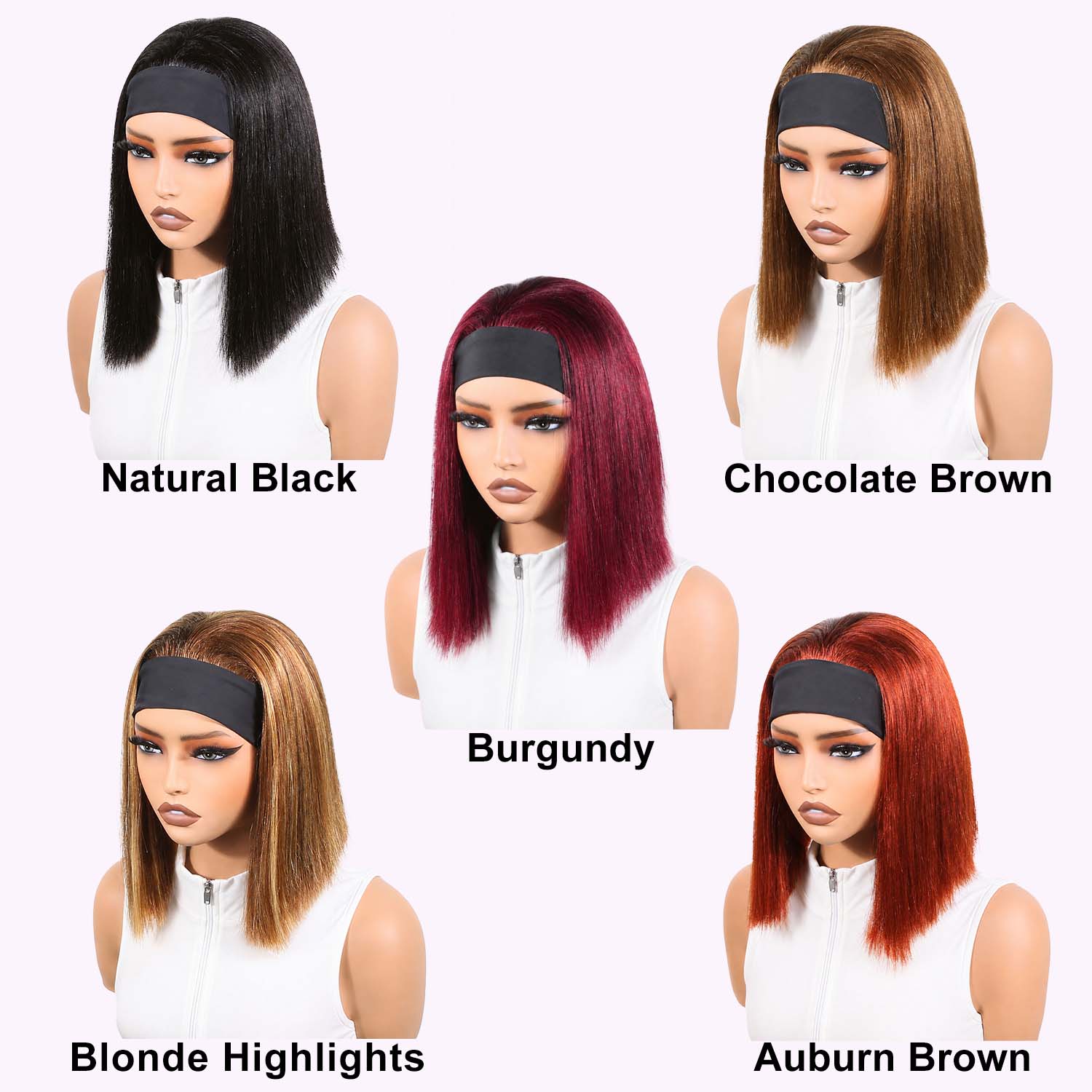 Authris Straight Headband Bob Human Hair Wig | Blonde Highlights