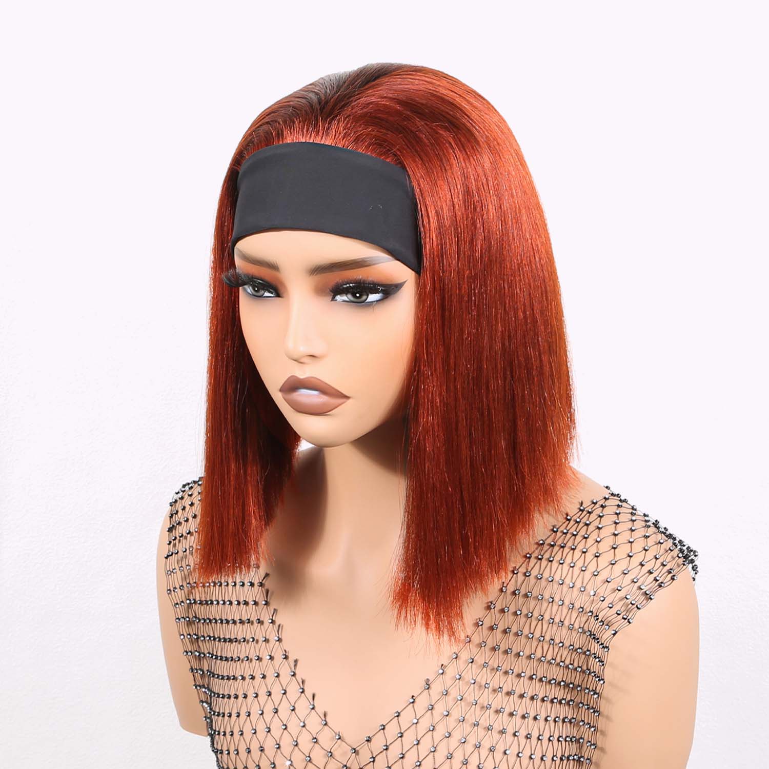 Authris Straight Headband Bob Human Hair Wig | Auburn Brown